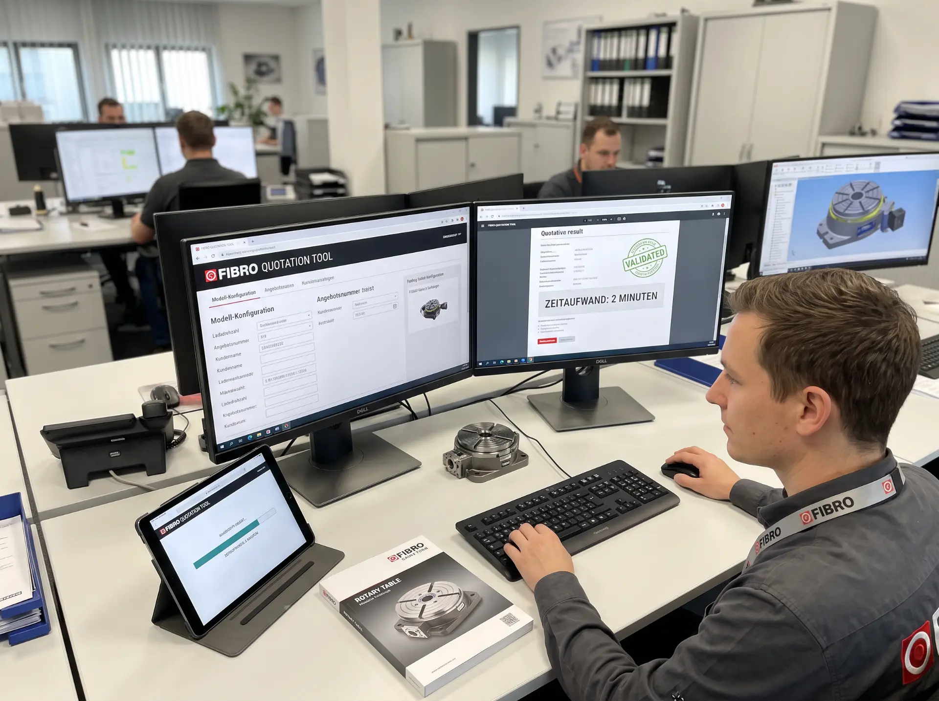 FIBRO Rundtische: employee using the digital quote configurator